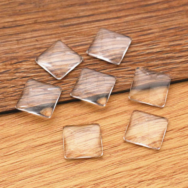 12- 15mm Clear Square Glass Cabochons Tiles - Perfect Pendants Plus