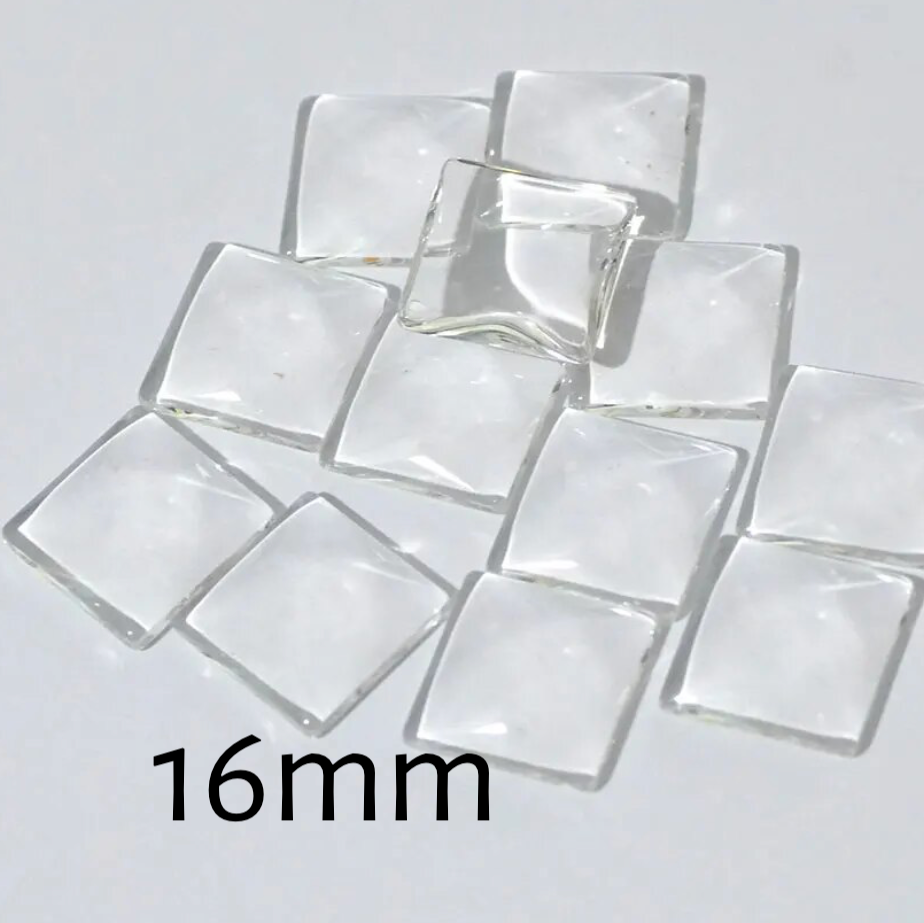 16mm Square Glass Cabochons Tiles - Perfect Pendants Plus
