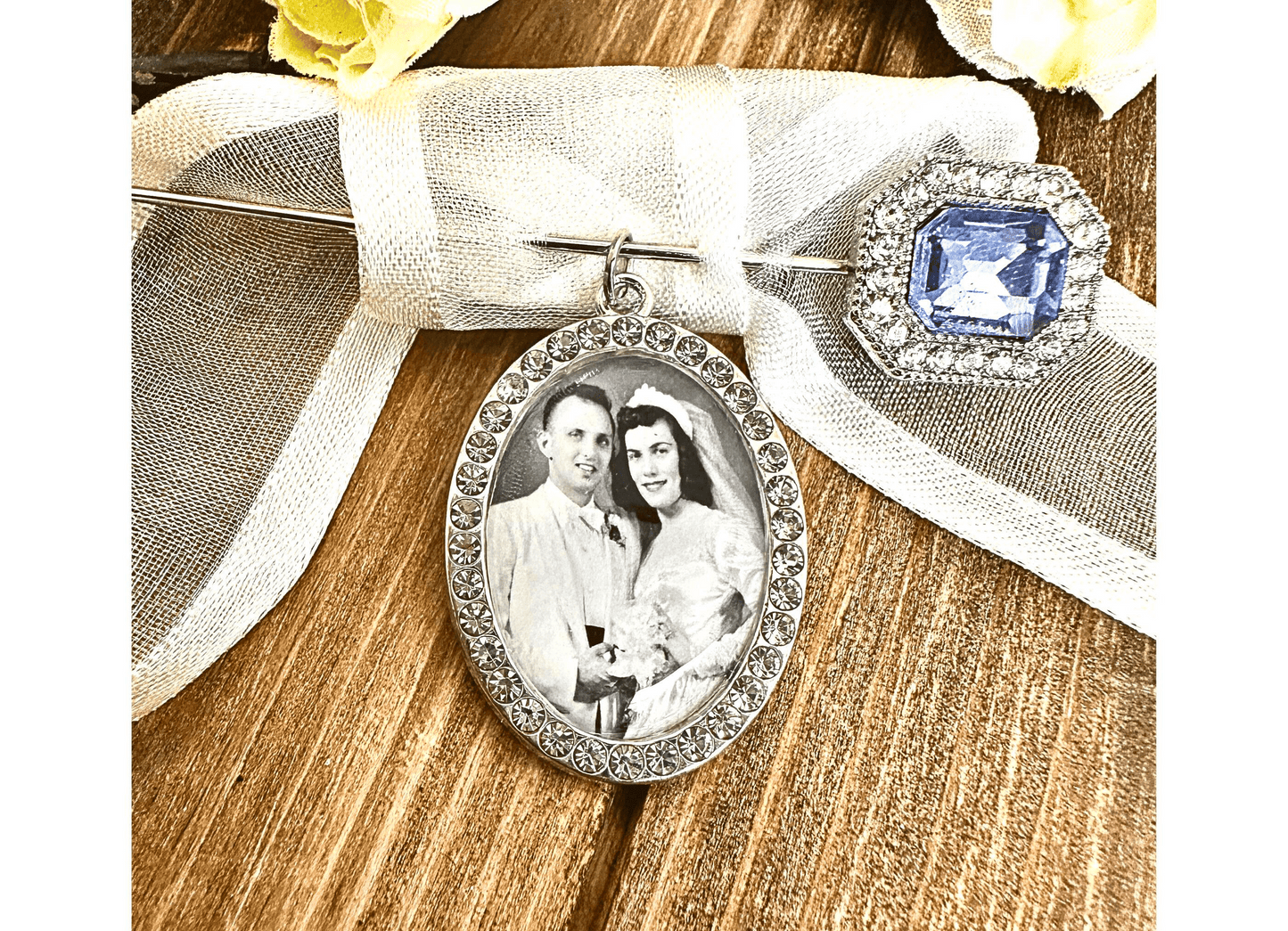 Something Blue Brooch with Photo Charms