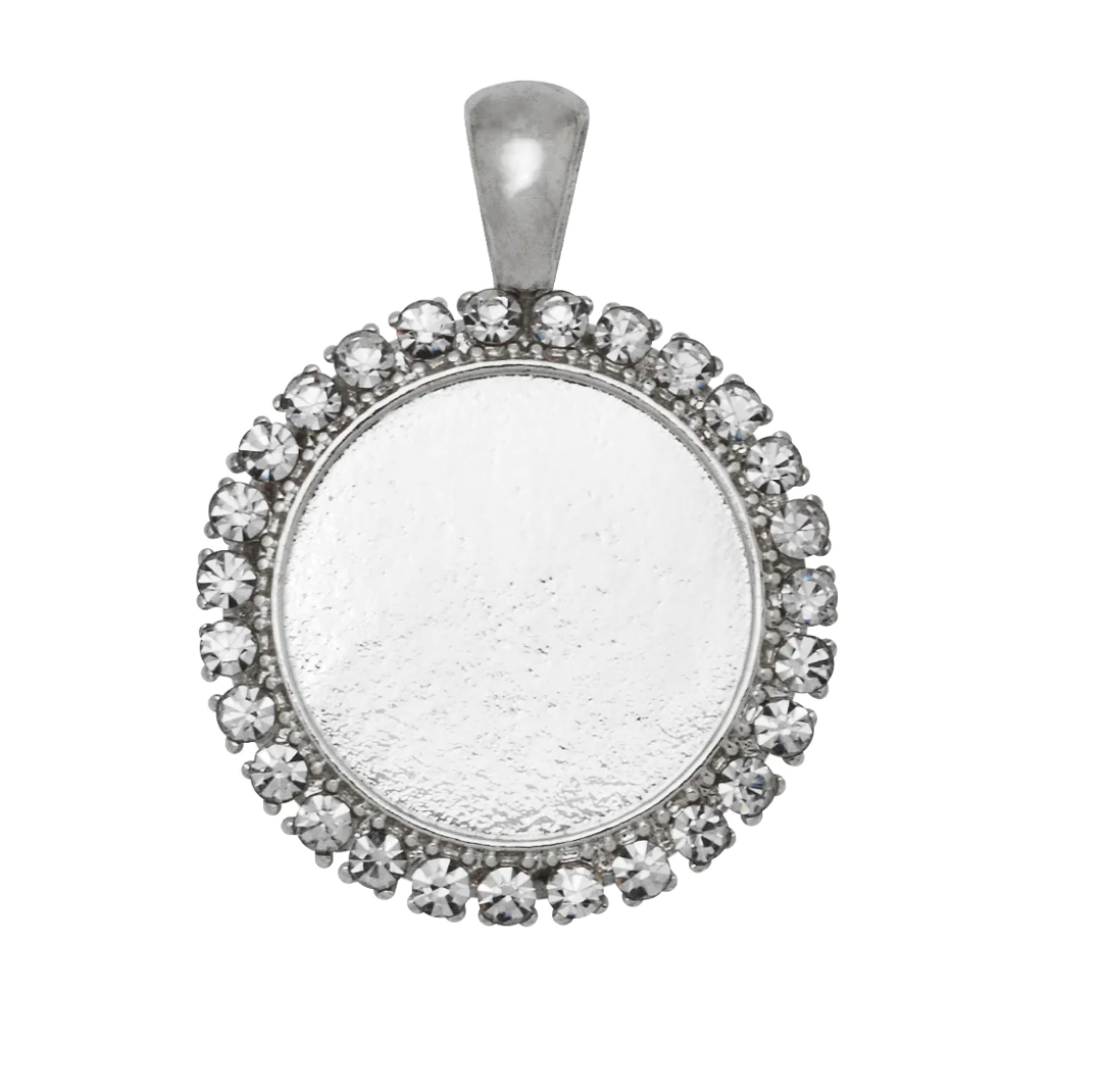 20mm Silver Rhinestone Round Pendant Charm - Perfect Pendants Plus