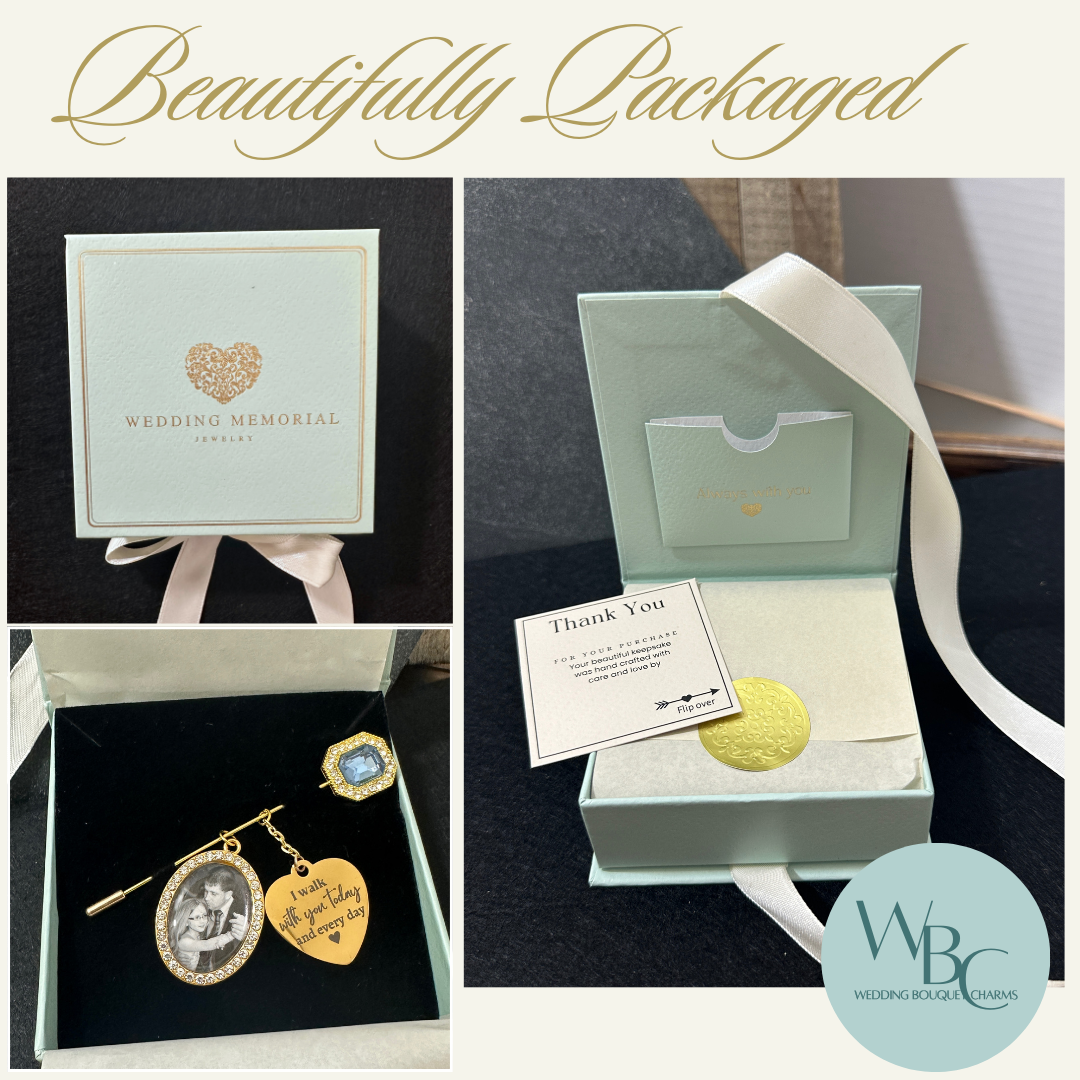 Wedding Personalized Photo Charm Keepsake and Crystal Pin Brooch