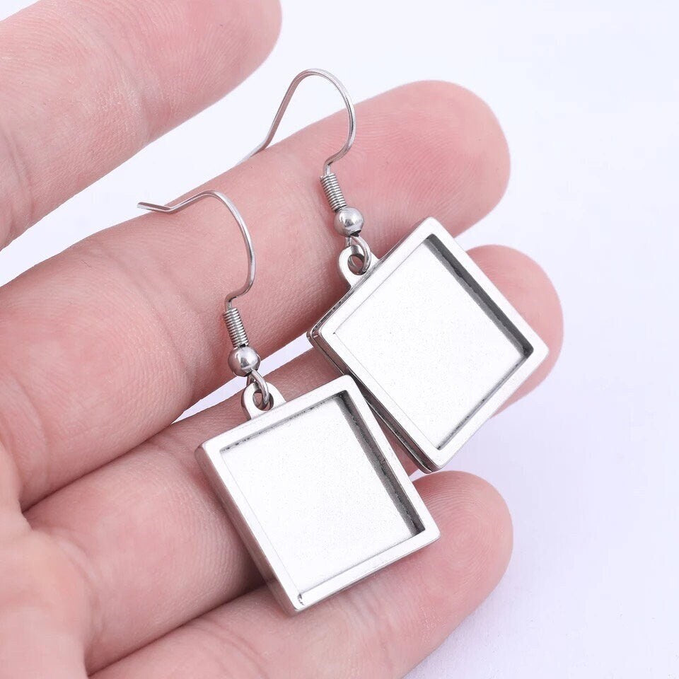 Earring Making Kit 12mm Square Stainless Steel - Perfect Pendants Plus