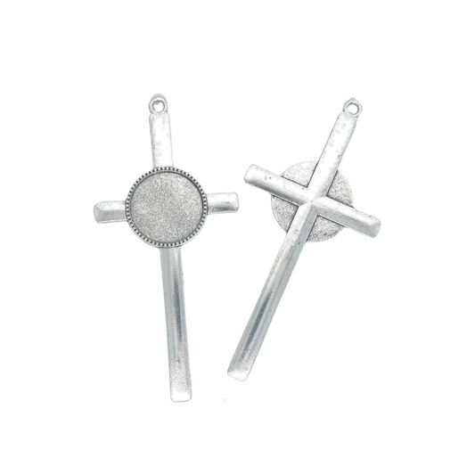 Extra Large Cross Blank Pendant cabochon setting 65x40mm Silver