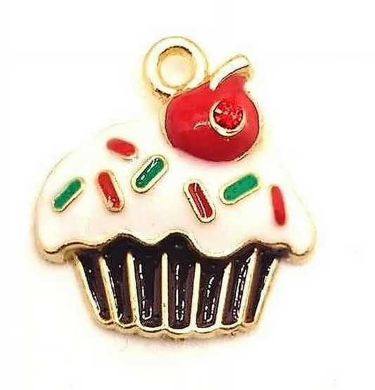 Gold-Plated Cupcake Charm with Enamel Sprinkles