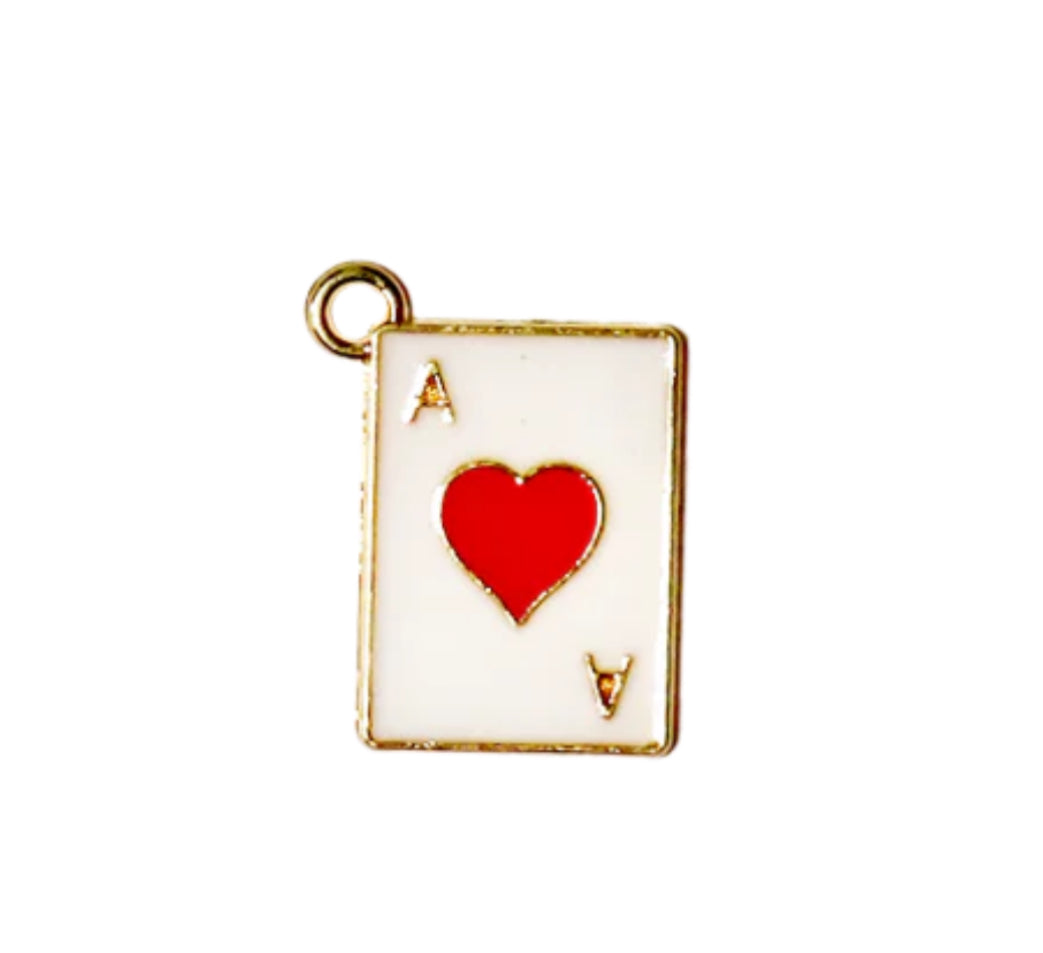 Gold Ace of Hearts Playing Card Charm – Enamel Poker Pendant for Charm Bracelets