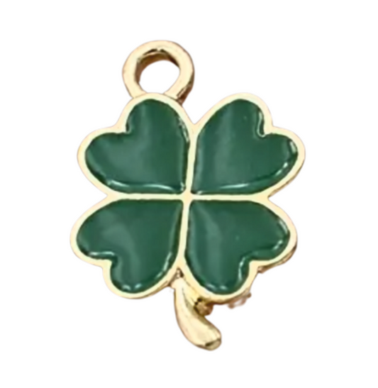 Gold Four-Leaf Clover Charm – Lucky Green Enamel Shamrock