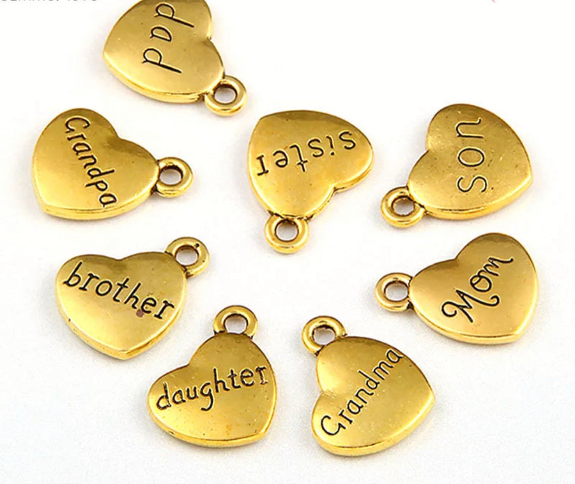 Heart Shaped Charm Family Mom Dad Grandma - Perfect Pendants Plus