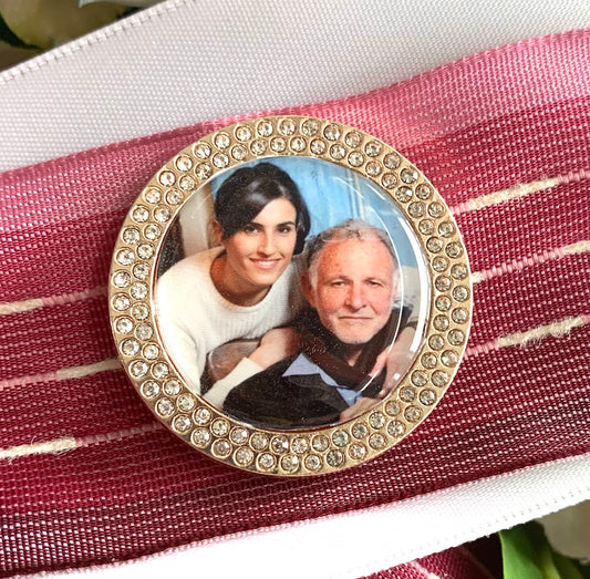 Rhinestone Bling Memorial Brooch Pin with Photo - Perfect Pendants Plus