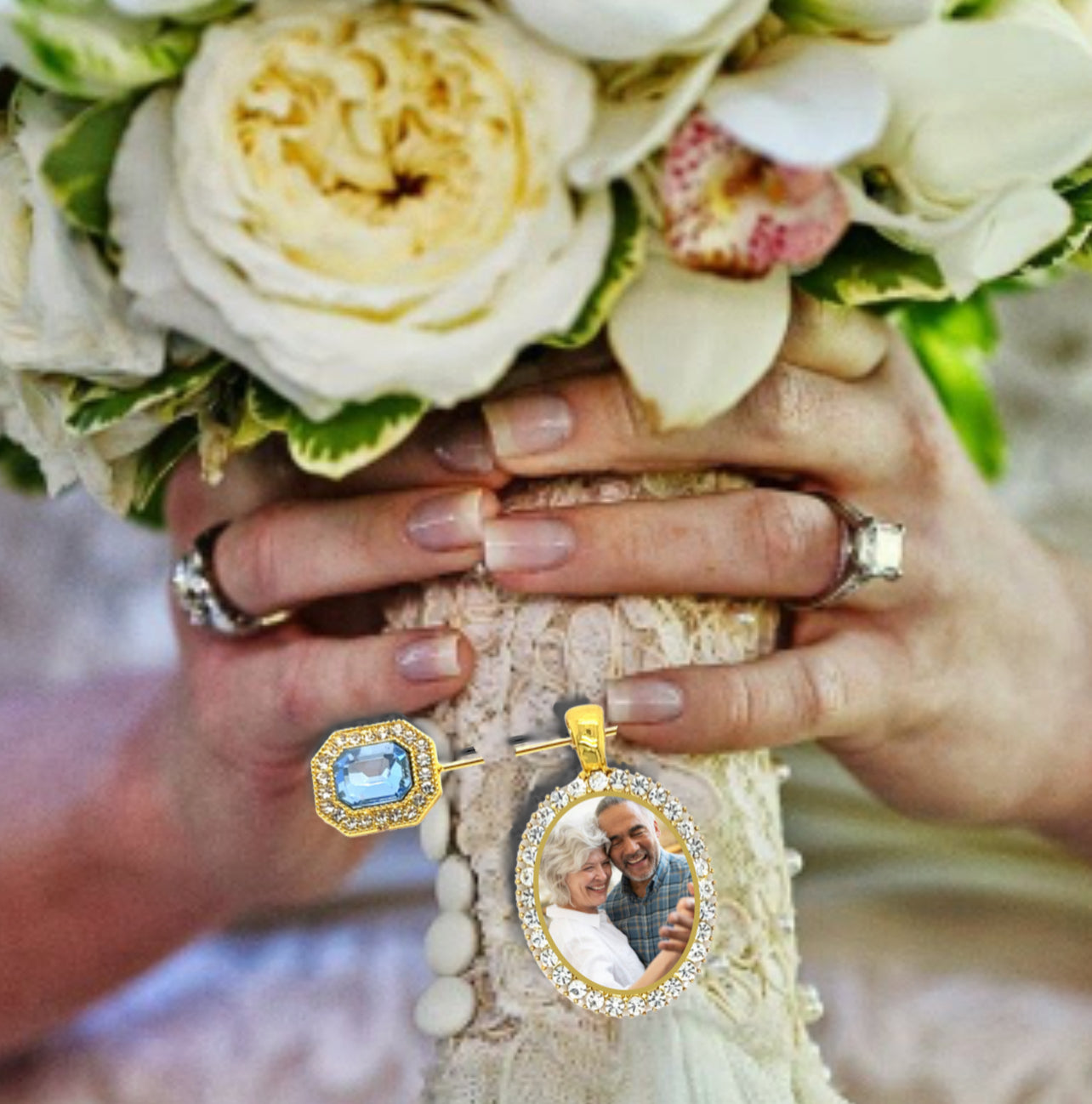 Picture charm and Brooch Loss of Loved One Photo Something Blue - Perfect Pendants Plus