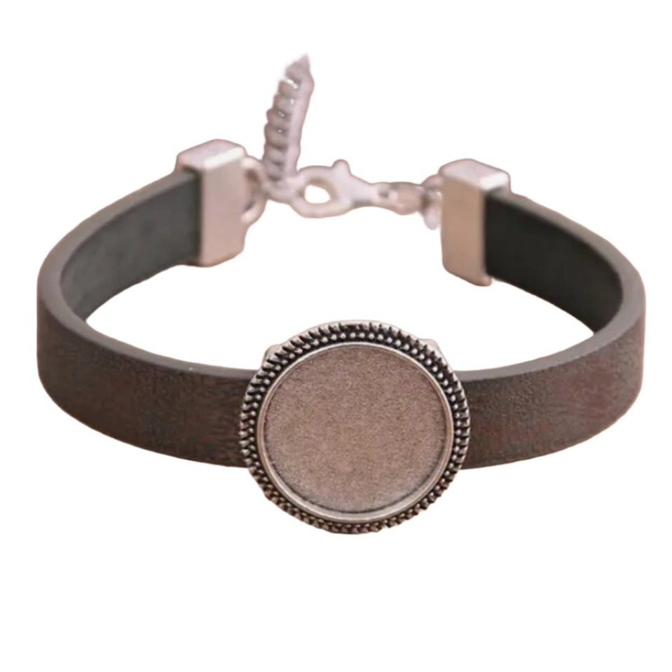 6 Leather Bracelet Kits Antique Silver with Leather Strap - Perfect Pendants Plus