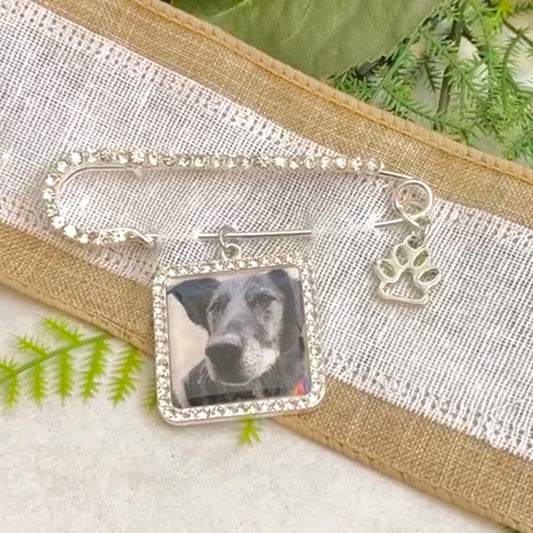 Loss of Pet Memorial Gift Pin and Photo Charm for Wedding Bouquets