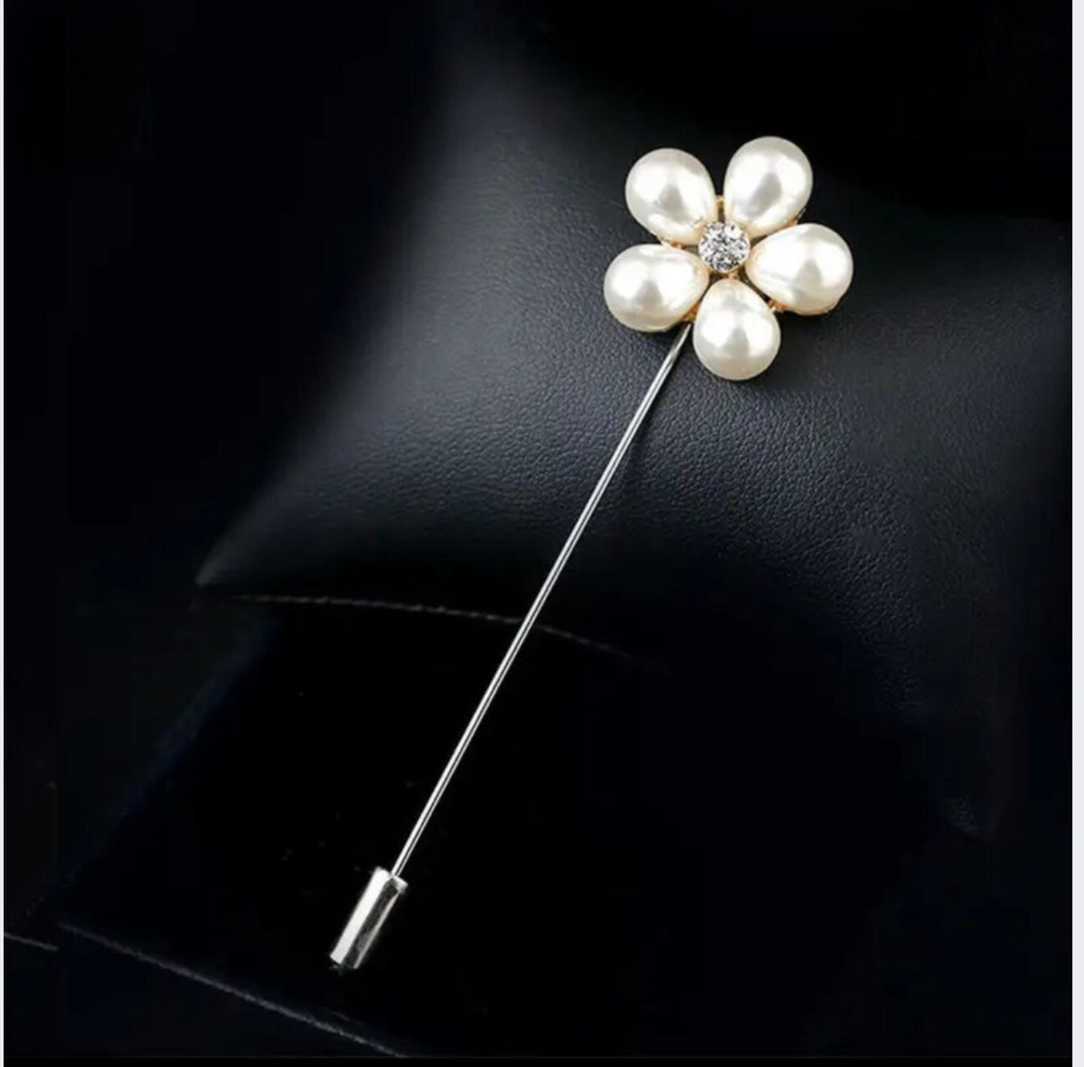 Pearl Flower Pin with Rhinestone Photo Charm