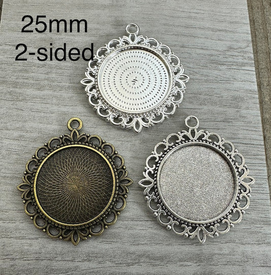 25mm Double Sided Laced Edge Round Pendant 1 inch 2 sided
