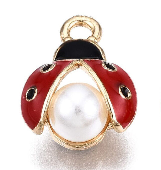 14kt Gold Plated Small Ladybug Pearl Charm
