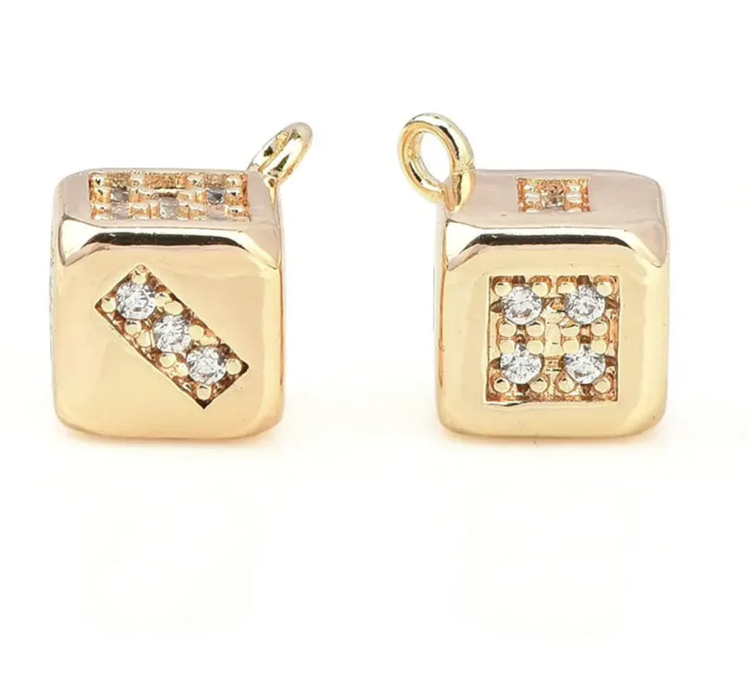 Gold Dice Crystal Charm Rhinestone for Bracelets