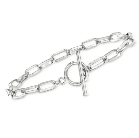 Large Link Charm Bracelet Paper Clip Link 304 Stainless Steel Silver charm bracelet with toggle clasp