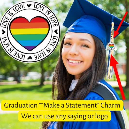 Make a Statement graduation tassel charm gay pride love is love pin