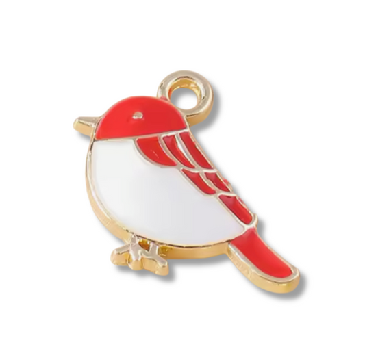 Red Cardinal Bird Charm – Gold-Plated Enamel Pendant