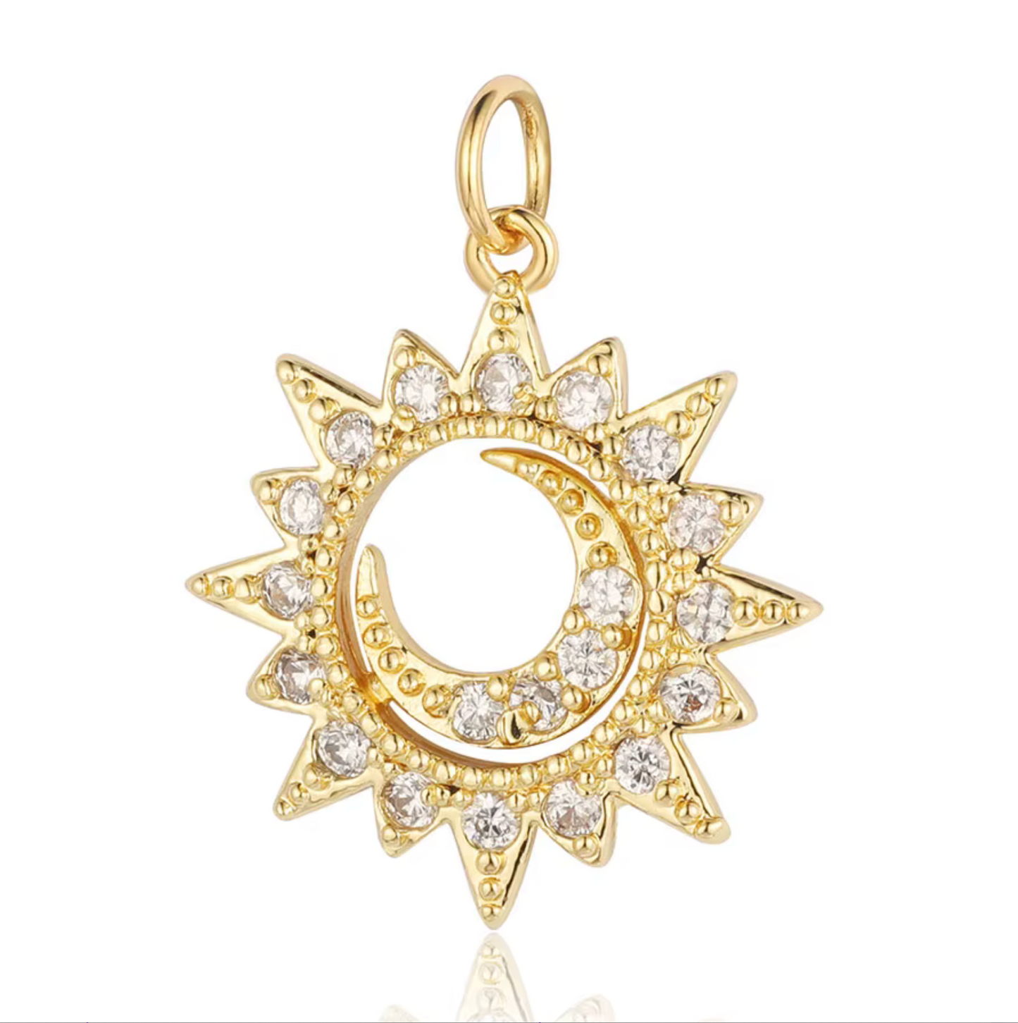 Round Gold Sun and Moon Cubic Zirconia Charm for Bracelets, Necklaces Jewelry Making
