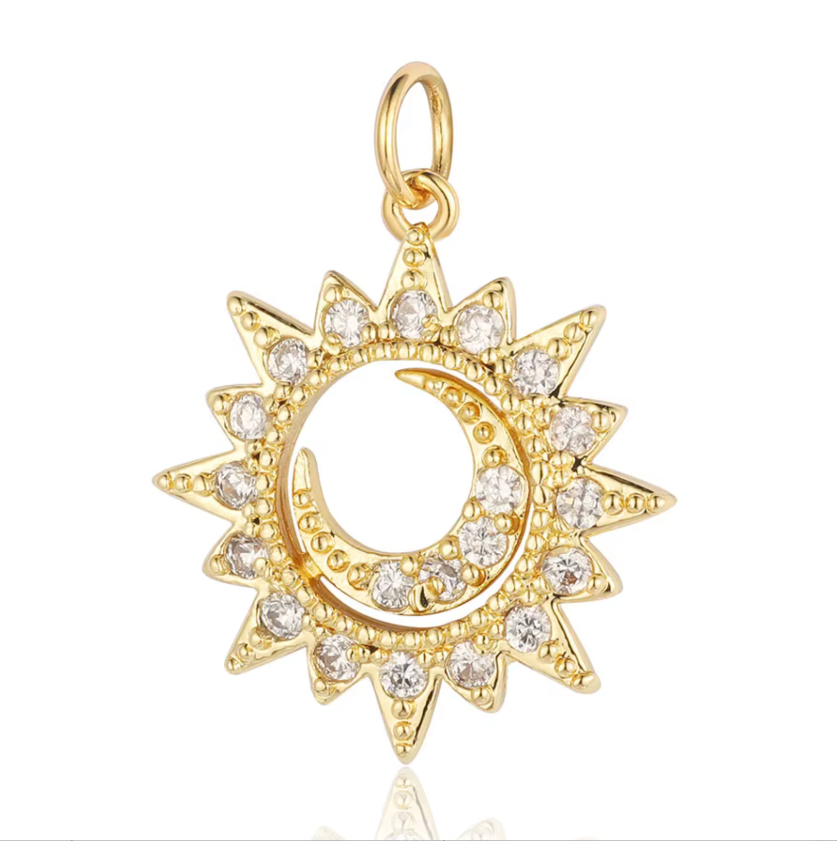 Round Gold Sun and Moon Cubic Zirconia Charm for Bracelets, Necklaces Jewelry Making
