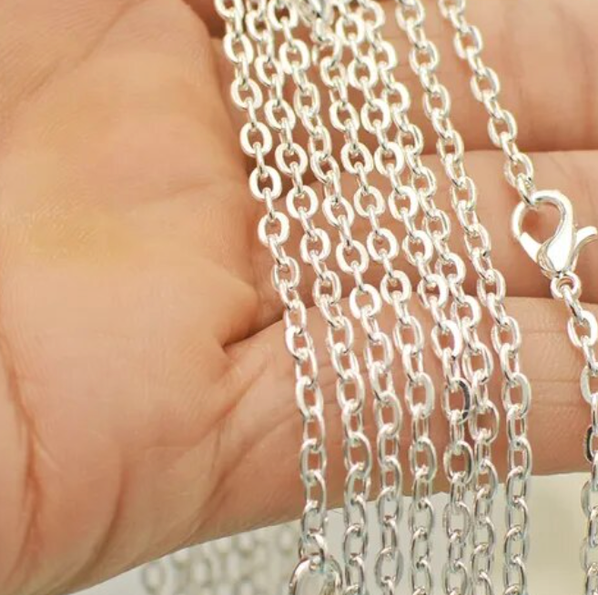 silver long necklace chain