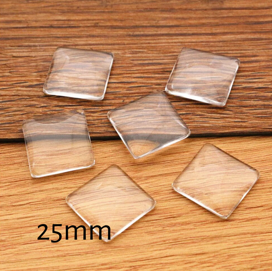 25mm Square Glass Cabochons Tiles - 1 inch