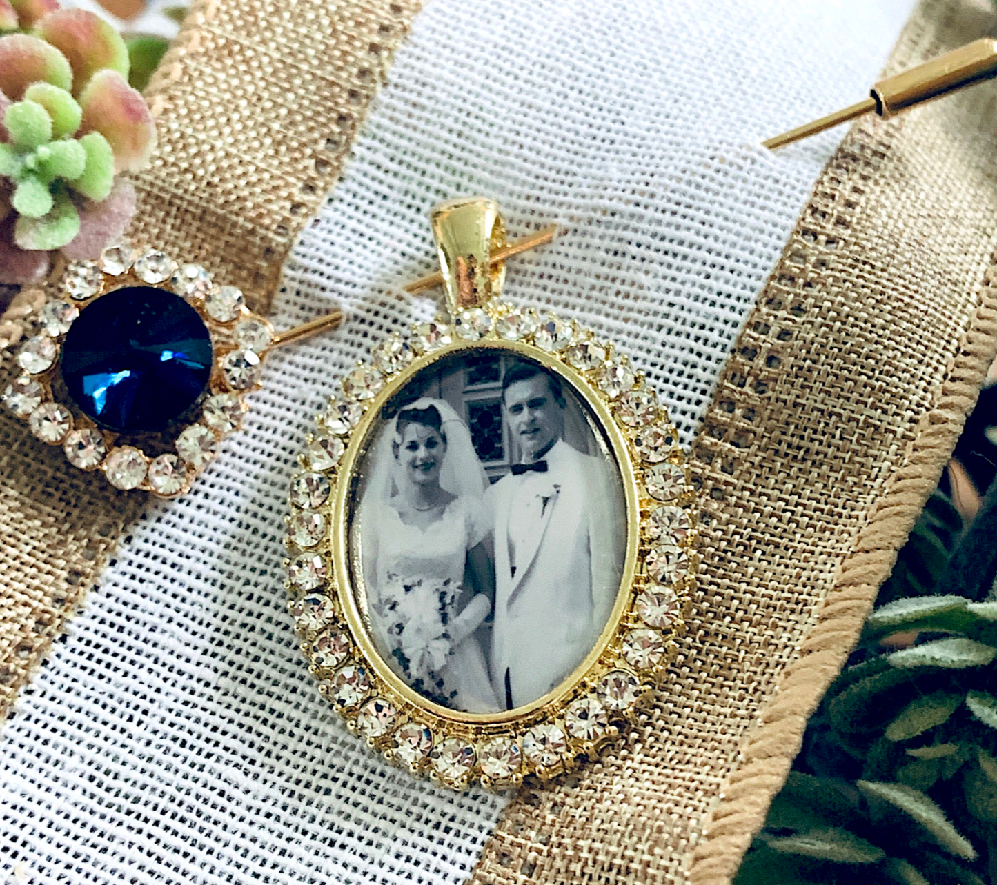 Something Blue Rhinestone Pin Gold Lapel Pin - Perfect Pendants Plus
