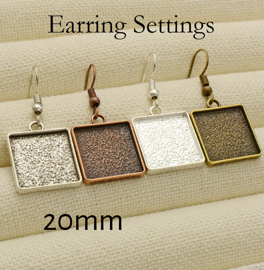 20mm Square Dangle Earrings Wires & Glass