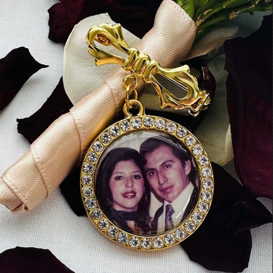 Personalized Wedding Bouquet Brooch and Photo Charm