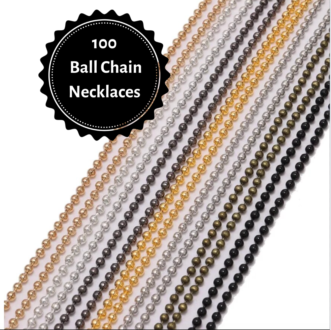 100 Wholesale Ball Chain Necklaces 24" Length - Perfect Pendants Plus