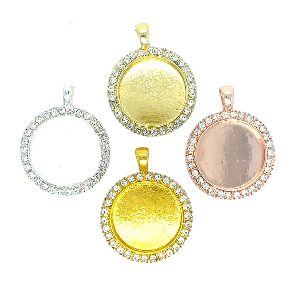 25mm Rhinestone Round Pendant Setting 1 inch - Perfect Pendants Plus