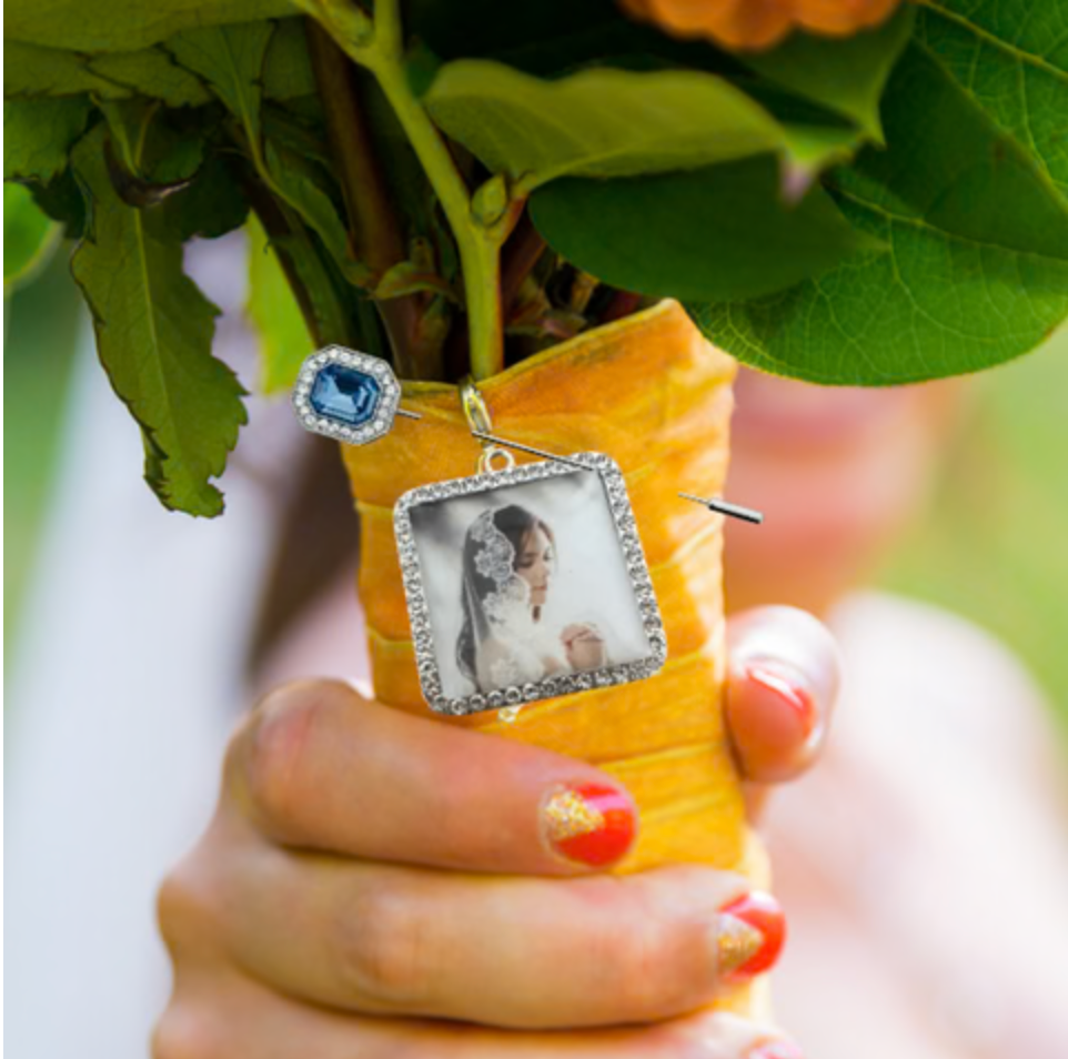 Charms for Wedding Something Blue Pin with Memory Photo Charm - Perfect Pendants Plus
