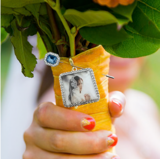 Charms for Wedding Something Blue Pin with Memory Photo Charm - Perfect Pendants Plus