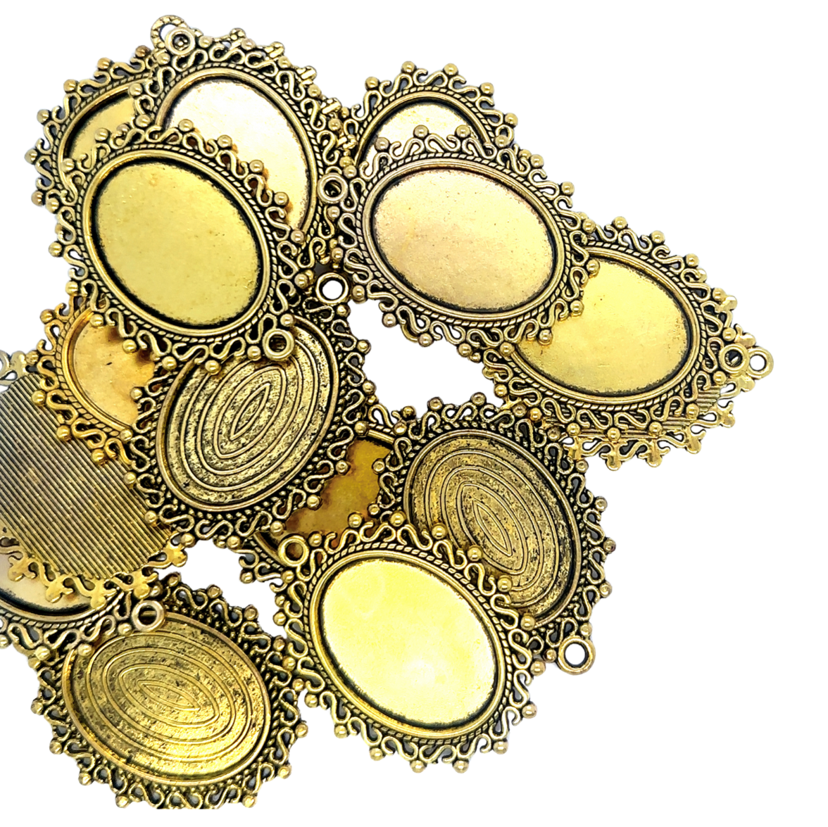 25 pendants Oval bezel setting Antique Gold - Perfect Pendants Plus