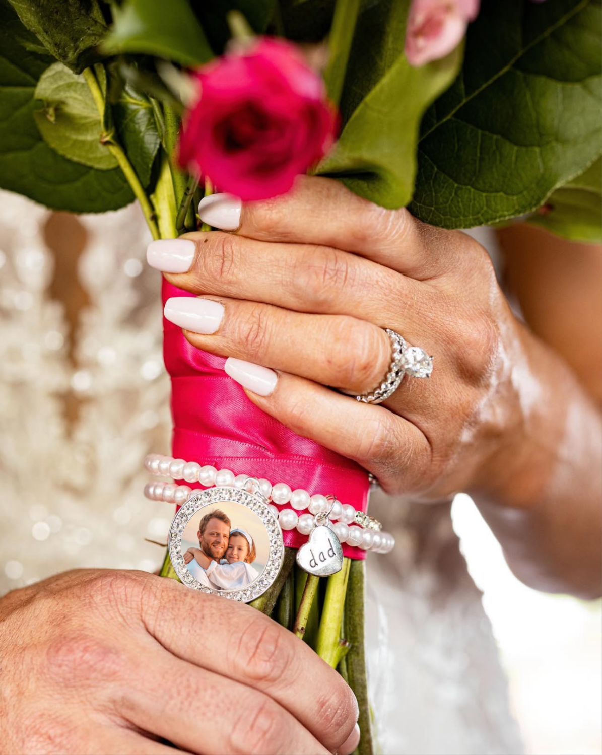 Personalized Pearl Memorial Wedding Bouquet Keepsake wrap - Perfect Pendants Plus