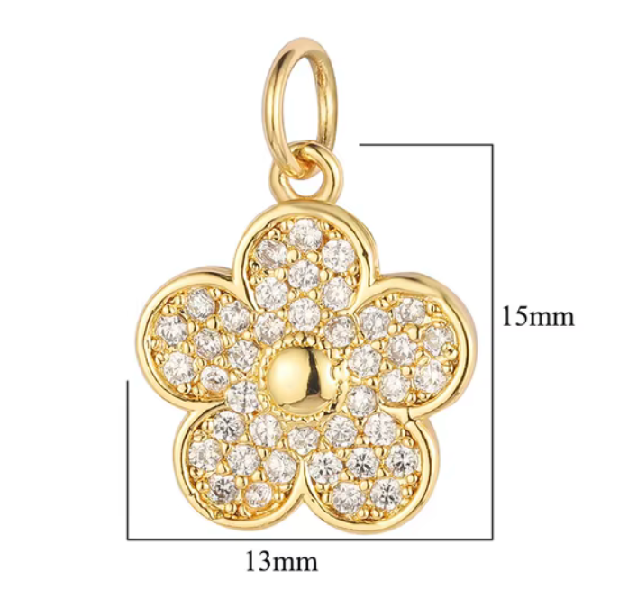 Gold Small Flower Charm Cubic Zirconia for Bracelets, Necklaces Jewelry Making