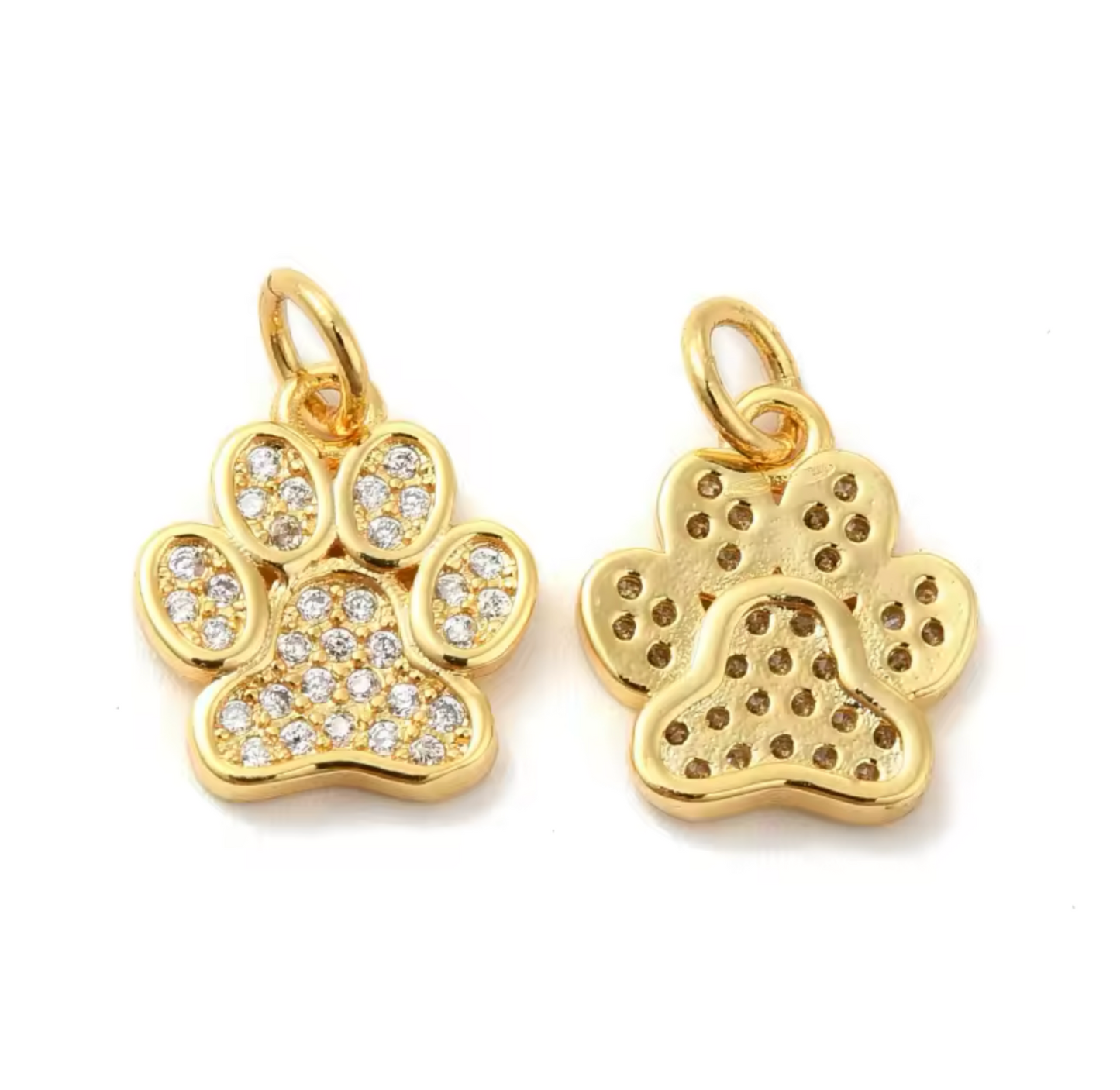 Gold Paw Print Pet Charm Rhinestone