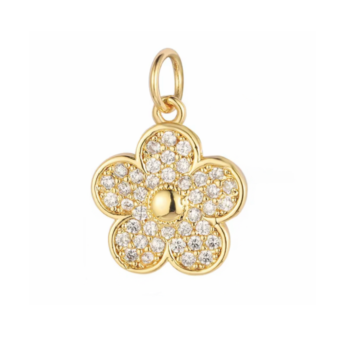 Gold Small Flower Charm Cubic Zirconia for Bracelets, Necklaces Jewelry Making