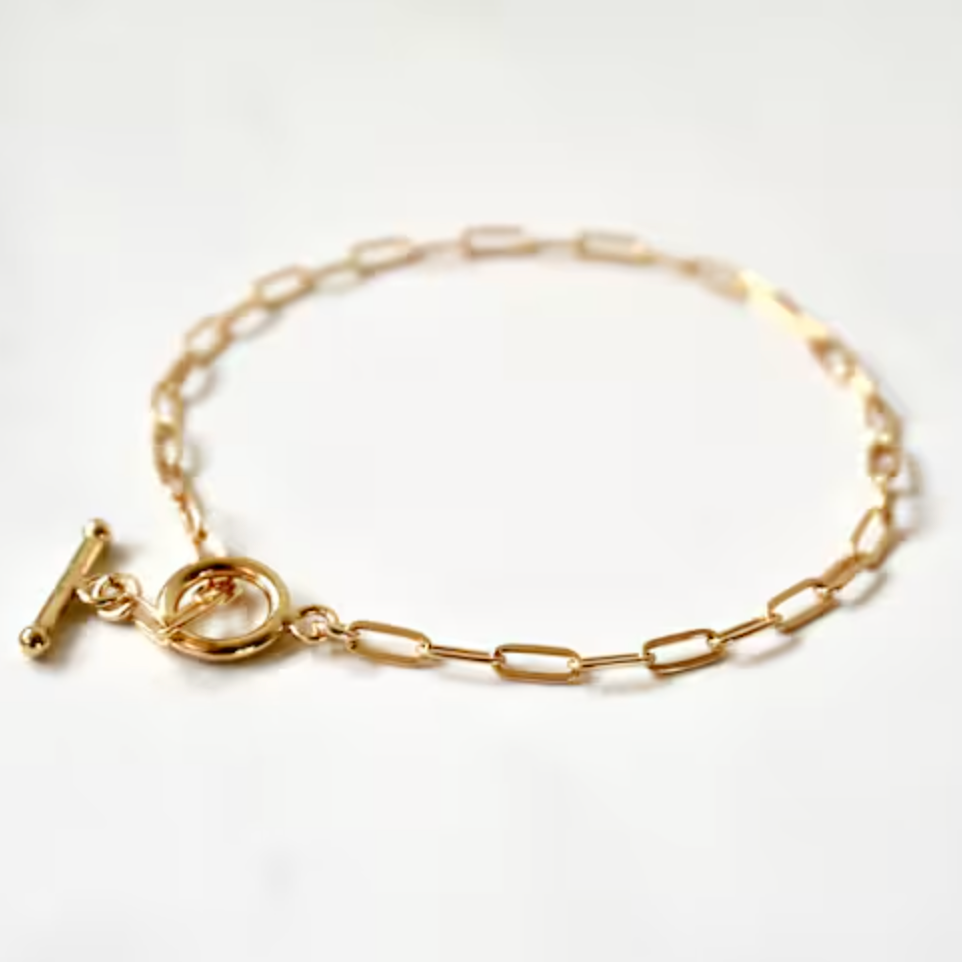 Charm Bracelet Paper Clip Chain Toggle Clasp Gold Stainless Steel
