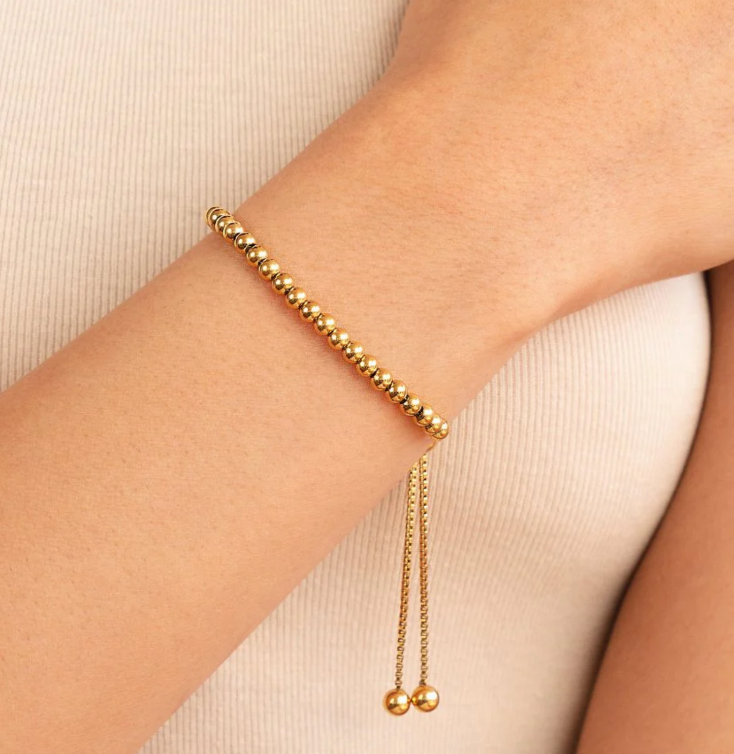 Gold Beaded Charm Bracelet With Adjustable Clasp