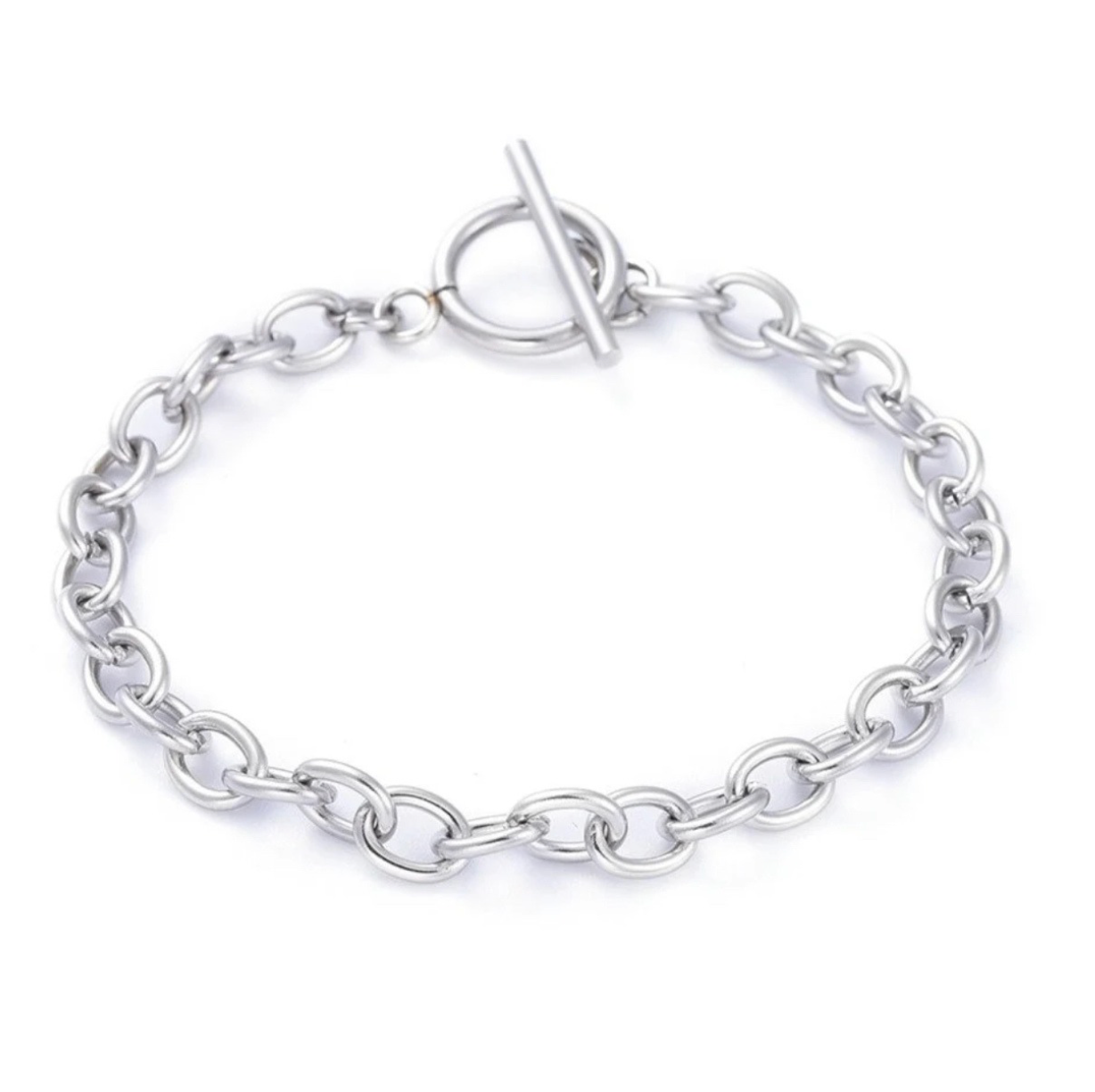 Charm Bracelet Chain Toggle Clasp Silver Plated Stainless Steel