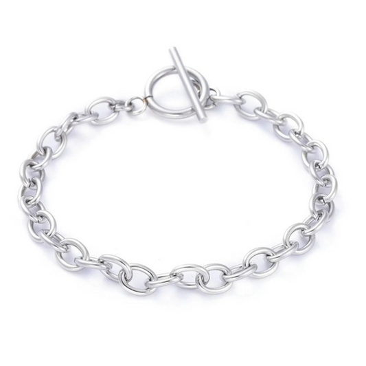 Charm Bracelet Chain Toggle Clasp Silver Plated Stainless Steel