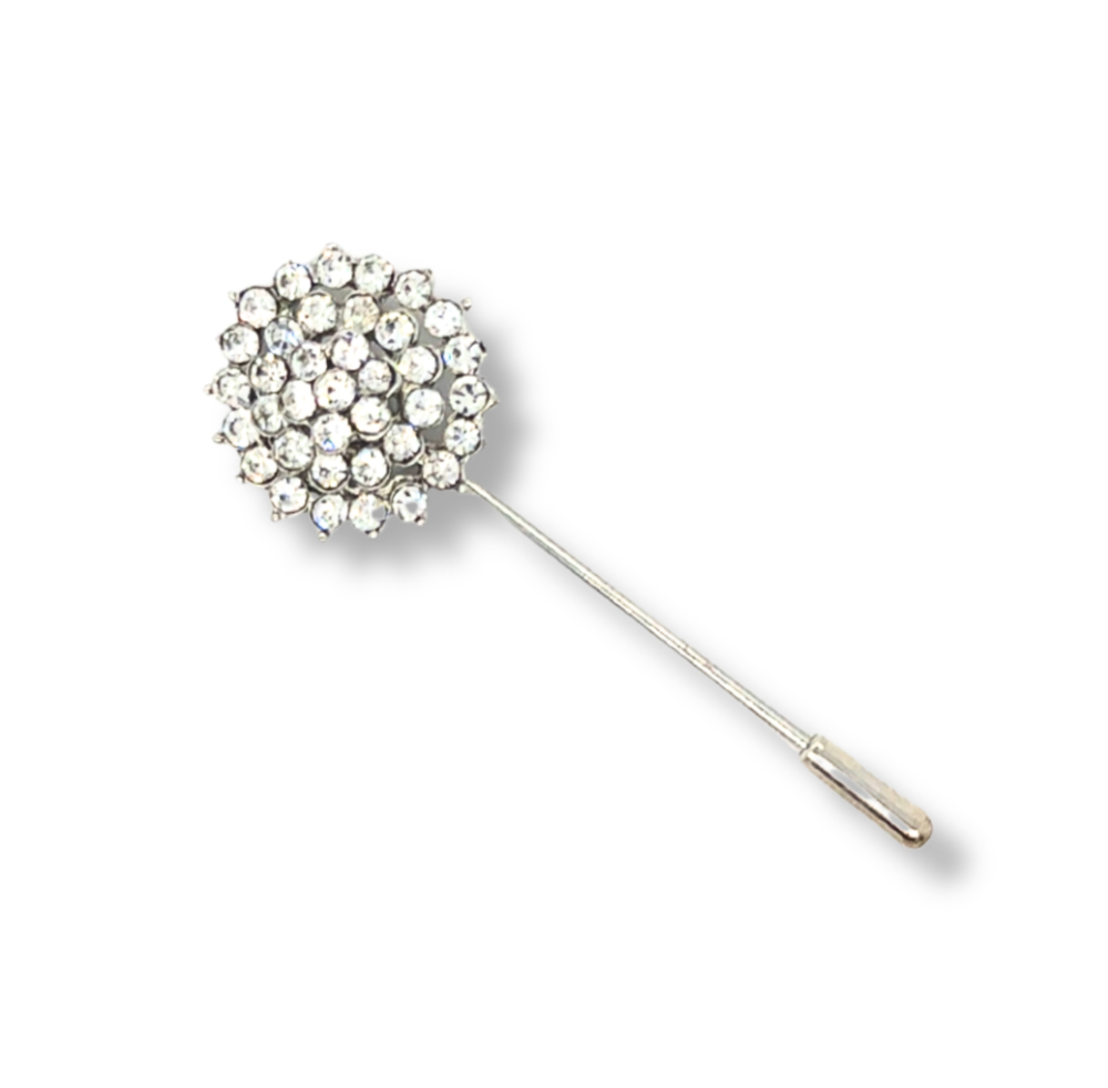 Silver Rhinestone Flower Stick Pin Brooch