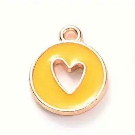 Yellow Heart Cutout Charm – 10mm Gold-Plated Stainless Steel Pendant