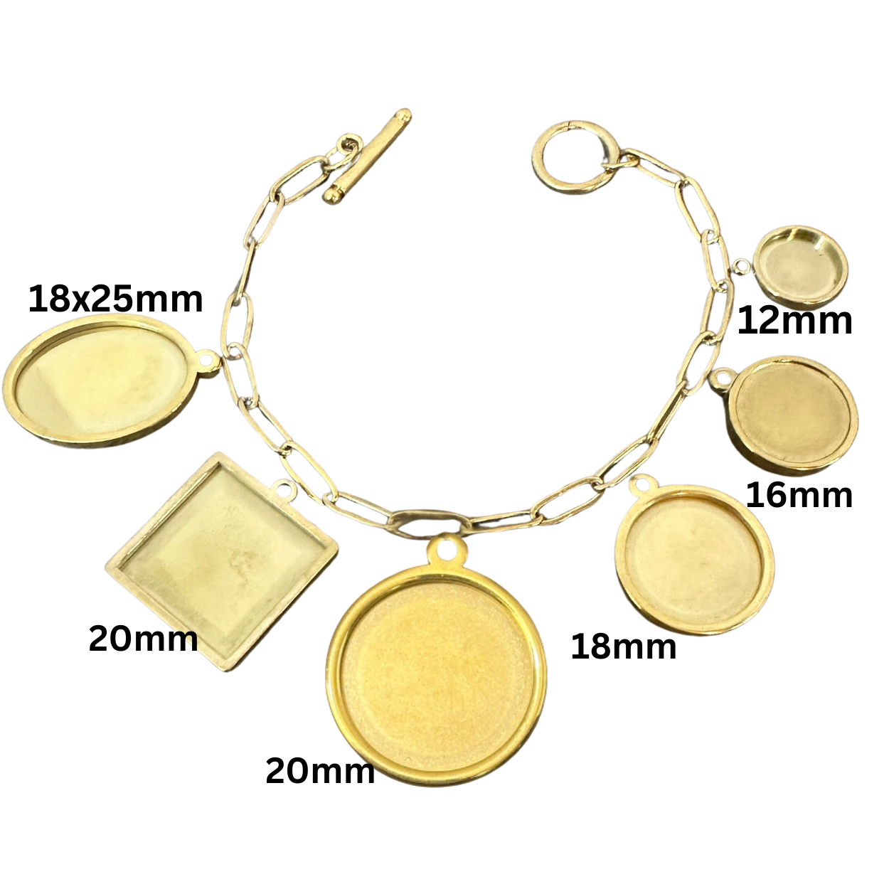 Square Personalized Photo Charm for Charm Bracelet – Gold-Plated Stainless Steel 20mm
