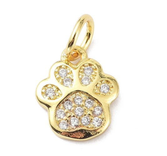 Silver Paw Print Charm Rhinestone - Perfect Pendants Plus