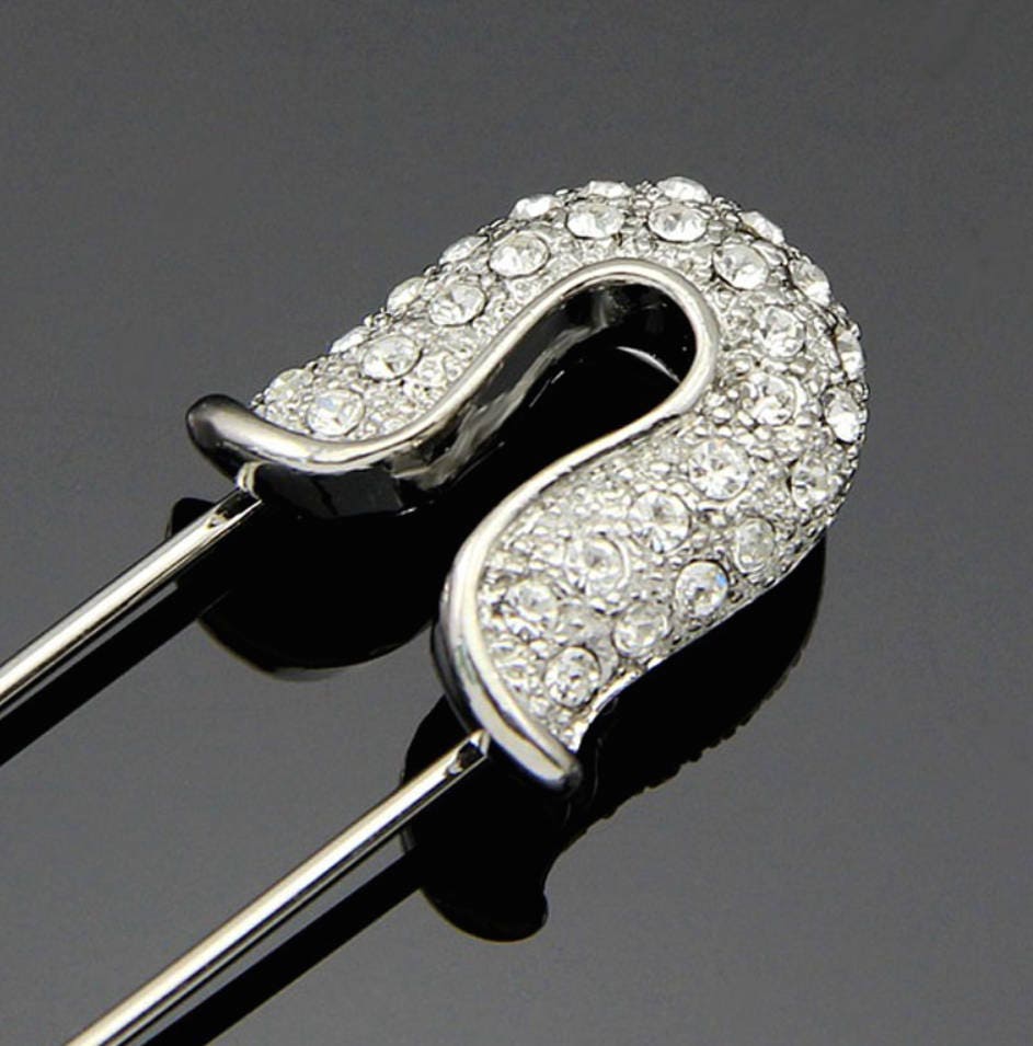 Silver Rhinestone Safety Pin Wedding Brooch - Perfect Pendants Plus