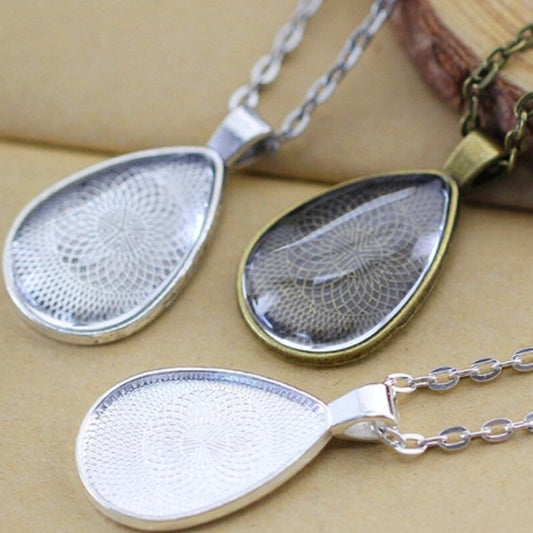 Tear drop shaped Pendants Blank for necklace or jewelry making with photos, Mosaic Glass, Clay, Dried Flowers Lead and Nickel Free)
