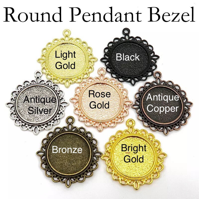 Wholesale Jewelry making Round Blank wedding photo Pendant Picture Frame Charms Antique (inside 20mm) Lead - Nickel Free