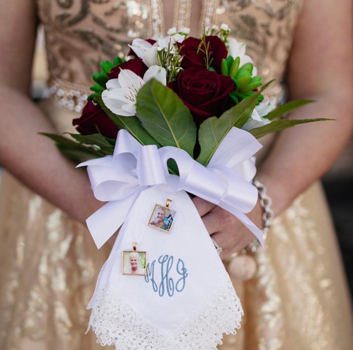 Walk me down the aisle - Wedding Jewelry charms to hang from bouquet - Photo memory pendant for keepsake includes everything you need